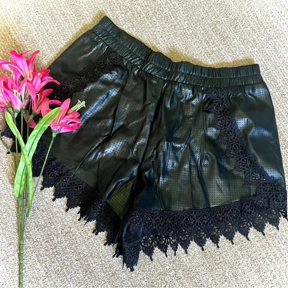 NWT Vegan Leather Mesh Lace Shorts - Small